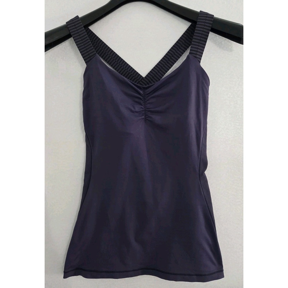Lululemon Womens 8 Purple Criss Cross Back Tank Top Built In Bra Thick Strap